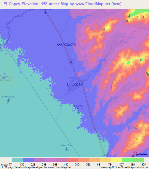 El Copey,Colombia Elevation Map