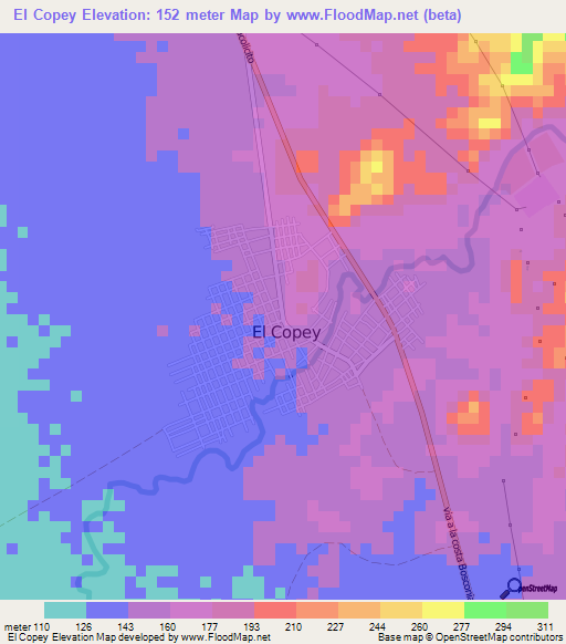 El Copey,Colombia Elevation Map