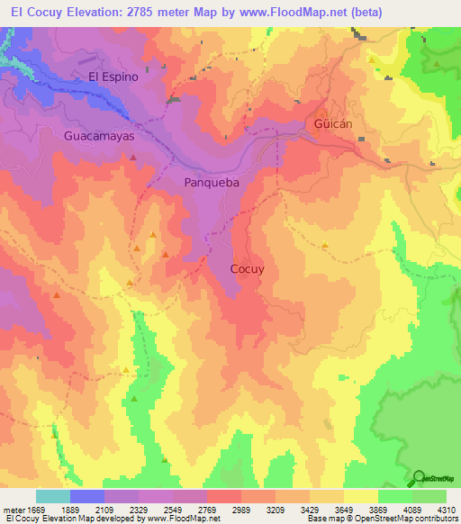 El Cocuy,Colombia Elevation Map