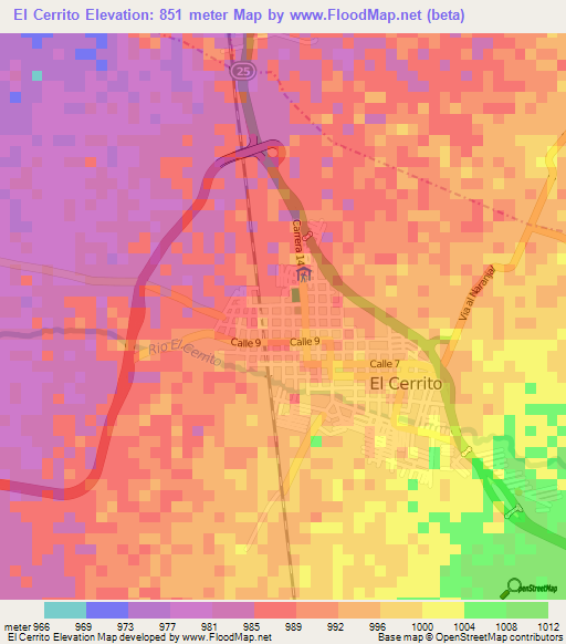 El Cerrito,Colombia Elevation Map