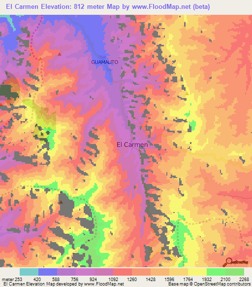 El Carmen,Colombia Elevation Map