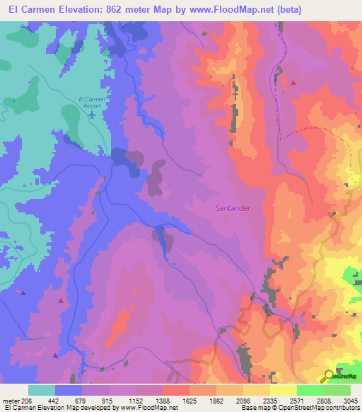 El Carmen,Colombia Elevation Map