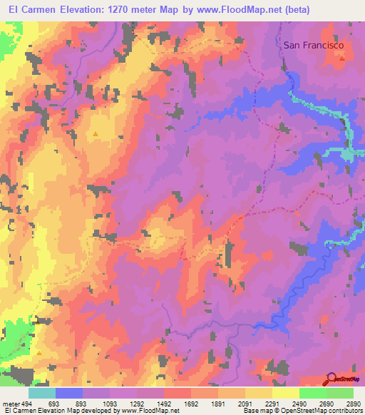 El Carmen,Colombia Elevation Map