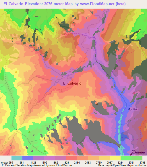 El Calvario,Colombia Elevation Map