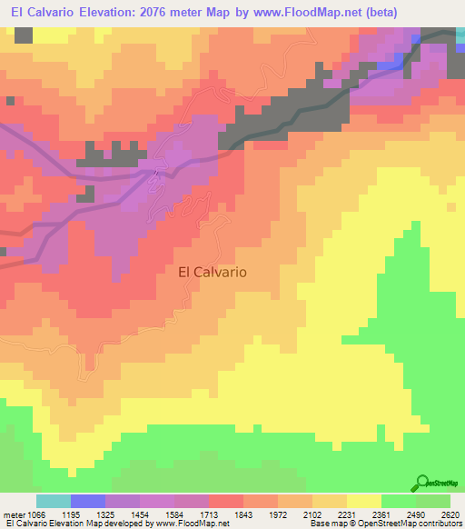 El Calvario,Colombia Elevation Map