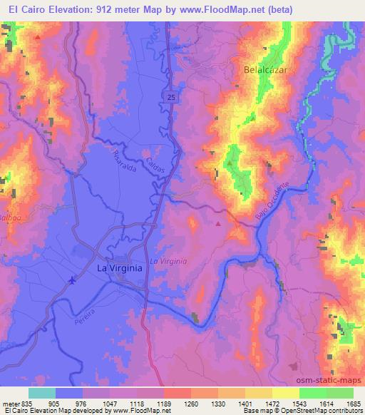 El Cairo,Colombia Elevation Map