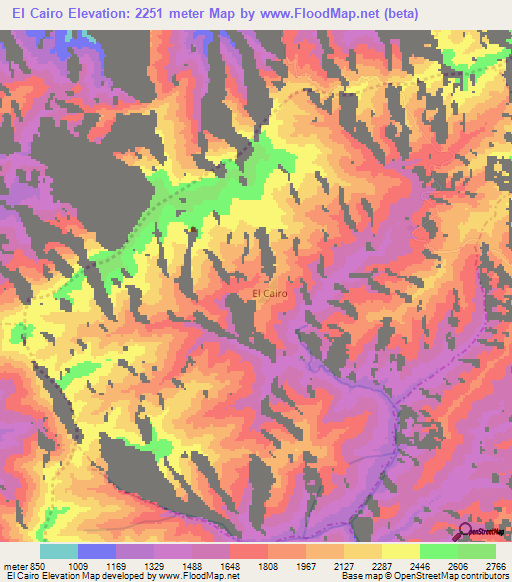 El Cairo,Colombia Elevation Map