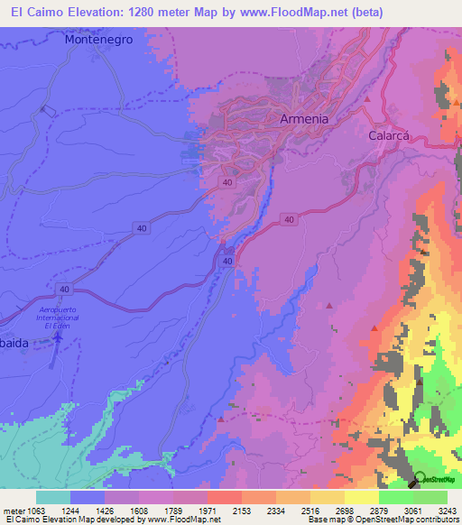 El Caimo,Colombia Elevation Map