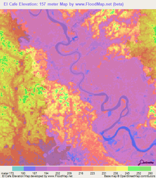 El Cafe,Colombia Elevation Map