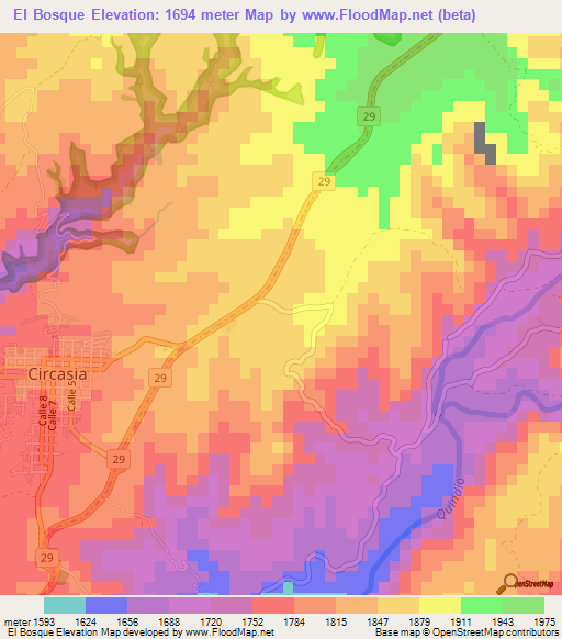 El Bosque,Colombia Elevation Map