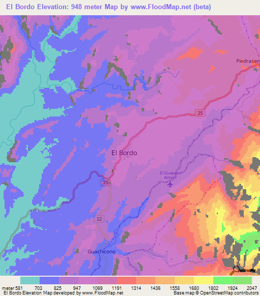 El Bordo,Colombia Elevation Map