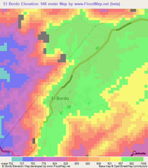 El Bordo,Colombia Elevation Map