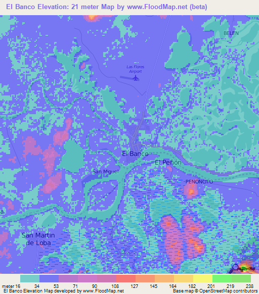 El Banco,Colombia Elevation Map