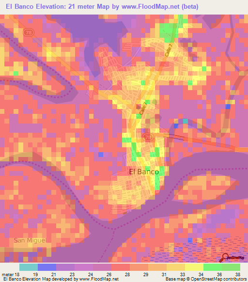 El Banco,Colombia Elevation Map