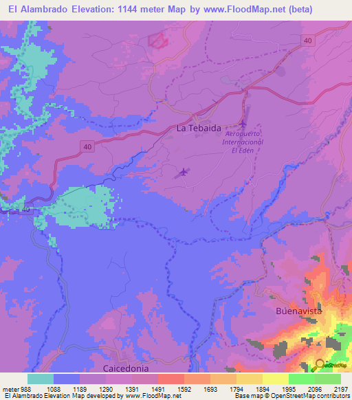 El Alambrado,Colombia Elevation Map