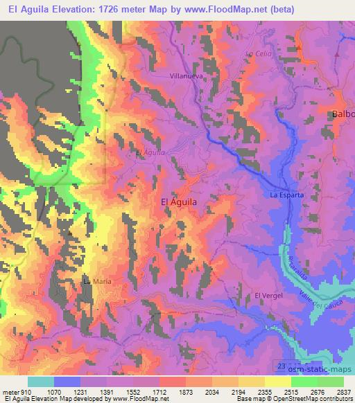 El Aguila,Colombia Elevation Map