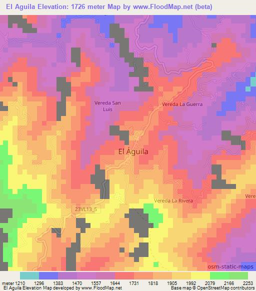 El Aguila,Colombia Elevation Map