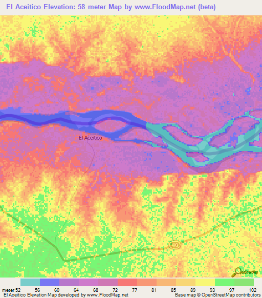 El Aceitico,Colombia Elevation Map