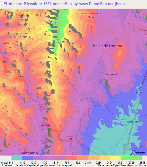 El Abejero,Colombia Elevation Map