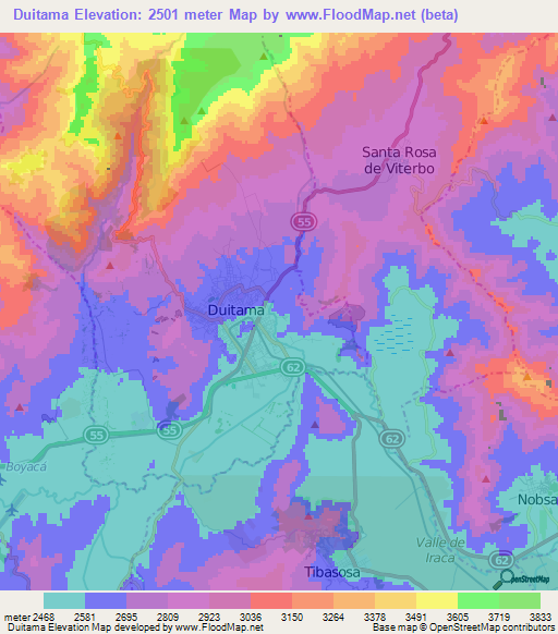 Duitama,Colombia Elevation Map