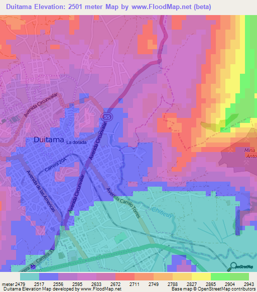 Duitama,Colombia Elevation Map