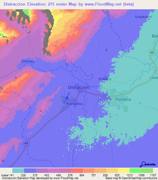 Distraccion,Colombia Elevation Map