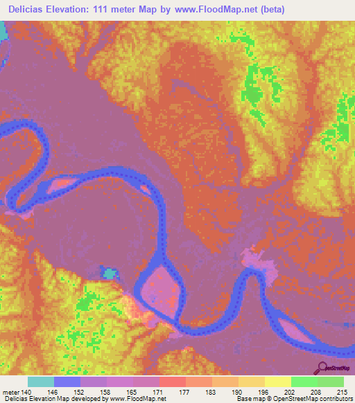 Delicias,Colombia Elevation Map