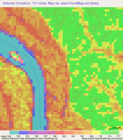 Delicias,Colombia Elevation Map