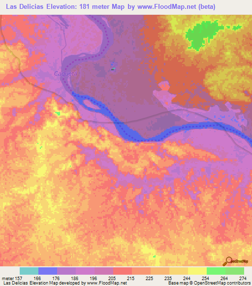 Las Delicias,Colombia Elevation Map