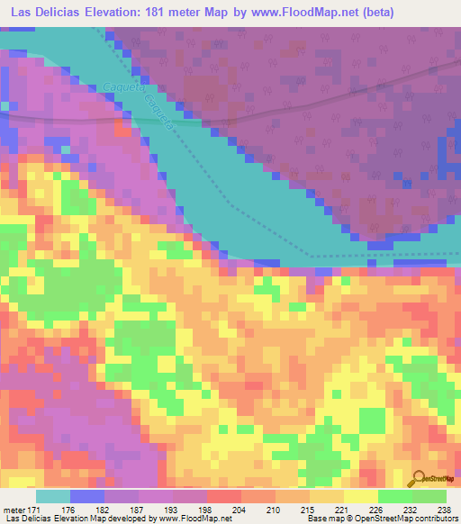 Las Delicias,Colombia Elevation Map