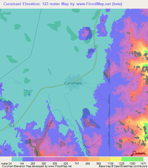 Curumani,Colombia Elevation Map