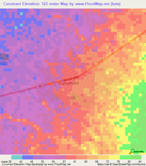 Curumani,Colombia Elevation Map