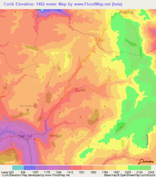 Curiti,Colombia Elevation Map