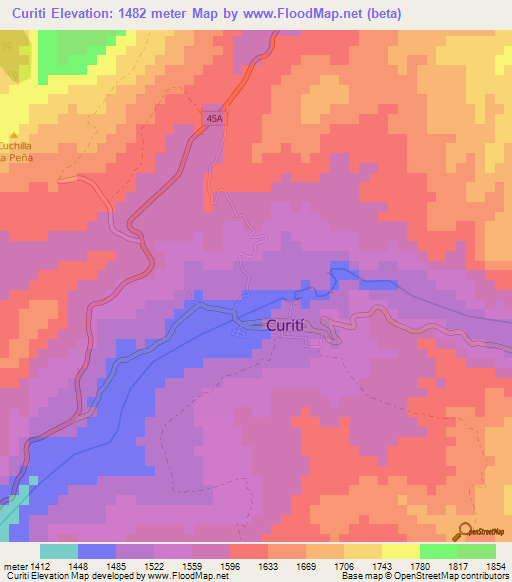 Curiti,Colombia Elevation Map