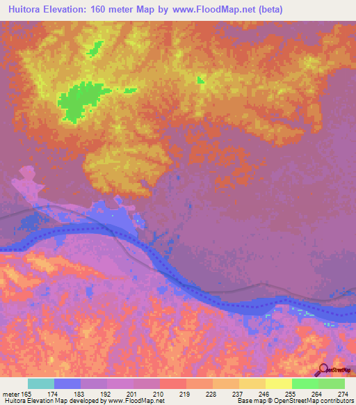 Huitora,Colombia Elevation Map