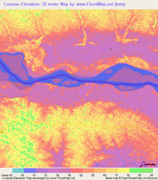 Curazao,Colombia Elevation Map