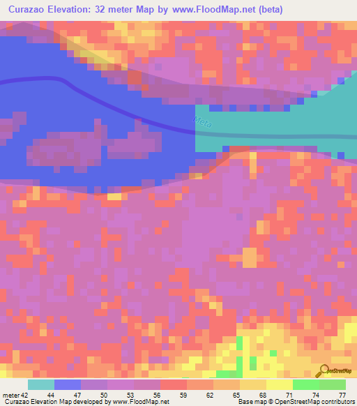 Curazao,Colombia Elevation Map