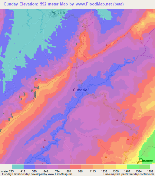 Cunday,Colombia Elevation Map