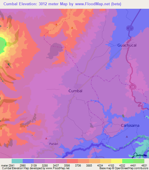 Cumbal,Colombia Elevation Map