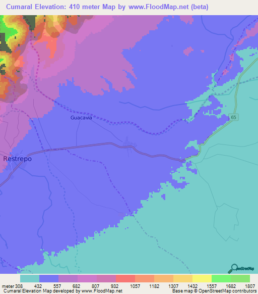 Cumaral,Colombia Elevation Map