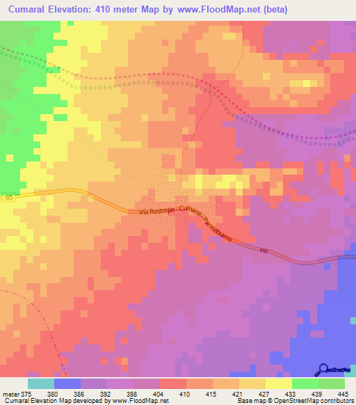 Cumaral,Colombia Elevation Map