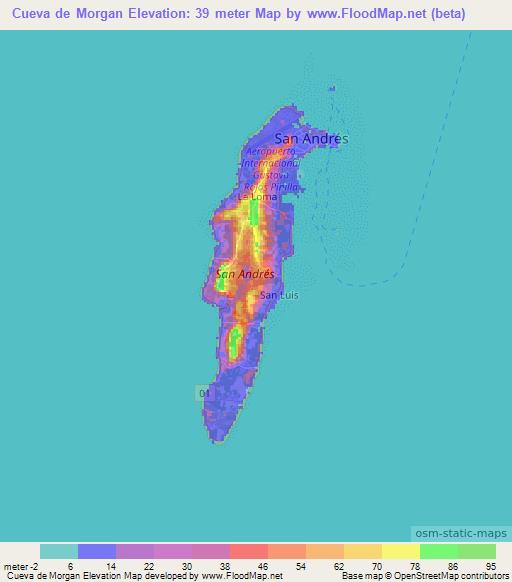 Cueva de Morgan,Colombia Elevation Map