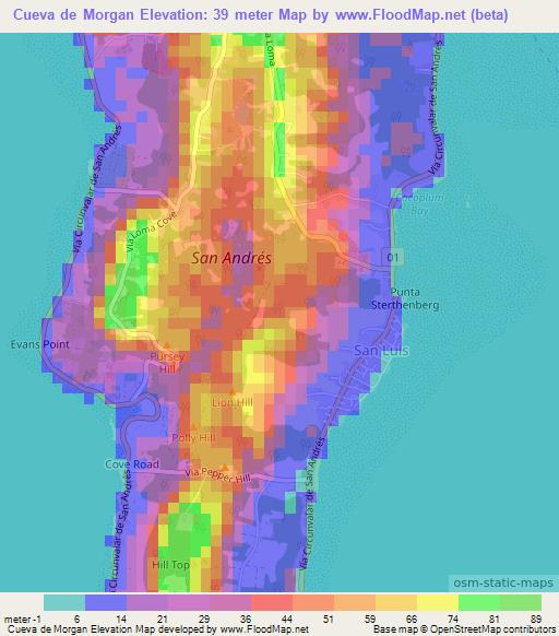 Cueva de Morgan,Colombia Elevation Map