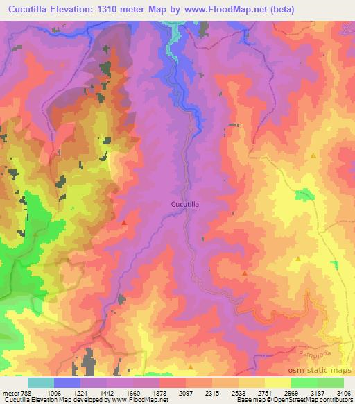 Cucutilla,Colombia Elevation Map