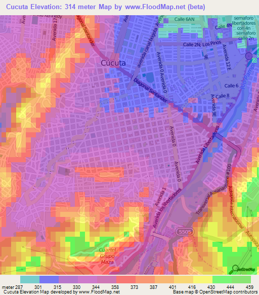 Cucuta,Colombia Elevation Map