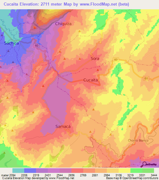 Cucaita,Colombia Elevation Map