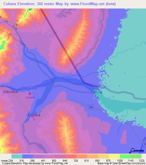 Cubara,Colombia Elevation Map