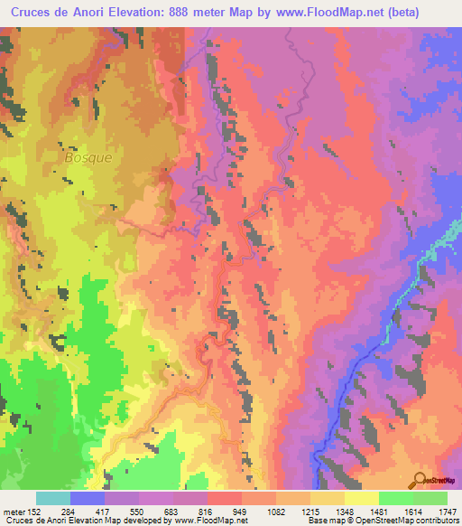 Cruces de Anori,Colombia Elevation Map