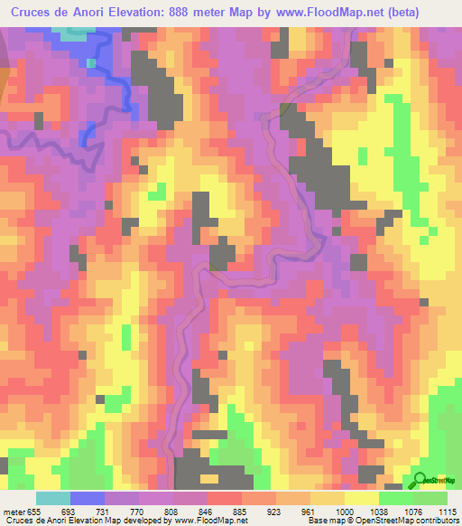 Cruces de Anori,Colombia Elevation Map