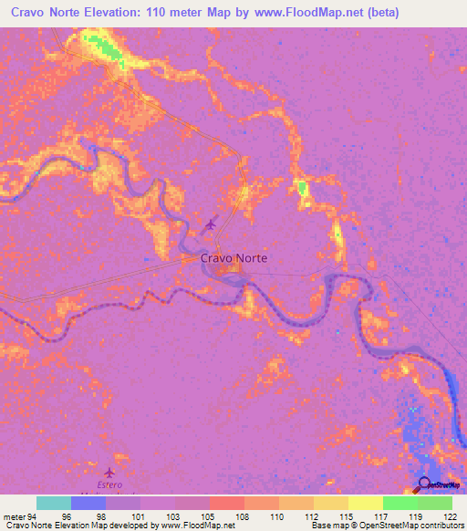 Cravo Norte,Colombia Elevation Map